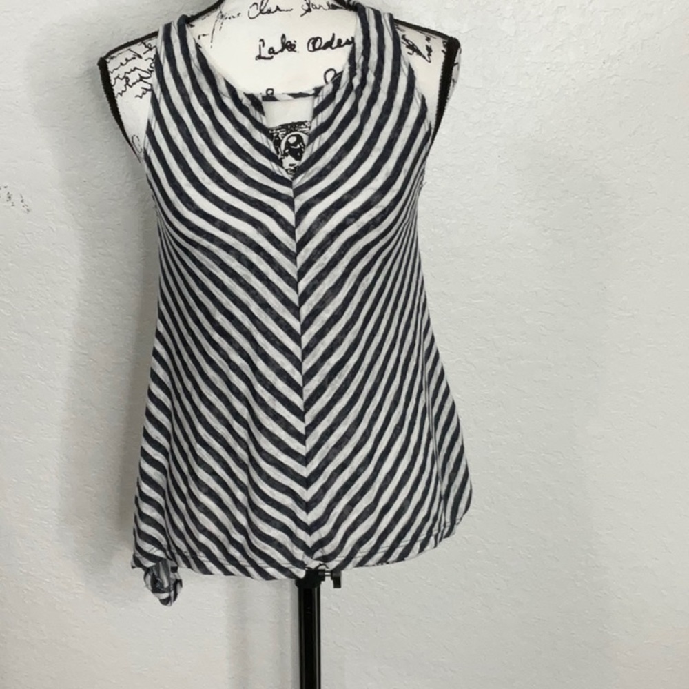 254- Coin 1804 NWOT Blue & White Diagonal Strips w/ Front & Back Cut Outs Size S